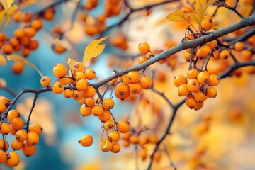 Sea-buckthorn Tree with Ripe Berries: Harvesting Edible Food from Autumn Shrub