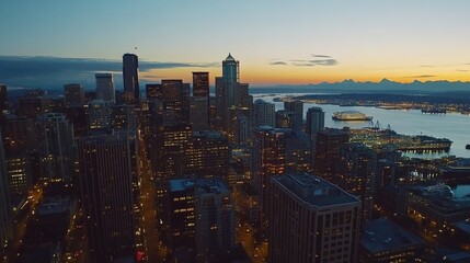 Obraz premium Seattle Downtown. Aerial View of Famous US Landmark in America