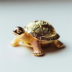 Golden Turtle Figurine A small gold turtle with a detailed patte