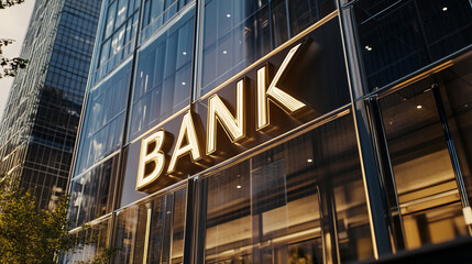 Obraz premium Bank sign on a building.