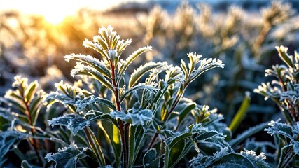 Frosty Winter Sunlight on Vintage Plant Details