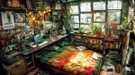 Fototapeta premium Cozy and Vibrant Teen Bedroom with Artistic Decor