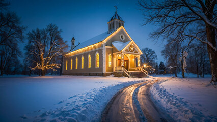 AI-generated images of the church decorated with Christmas lights