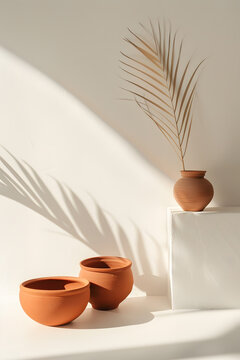 minimalist, Boho Japandi style shapes Terracotta color on white background