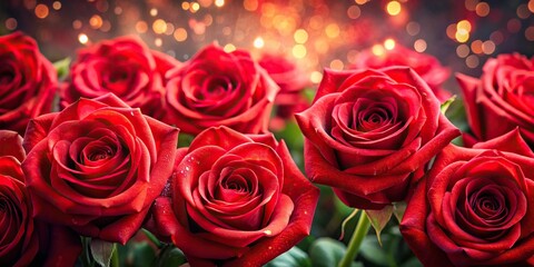Obraz premium Festive background with close-up view of blooming red roses