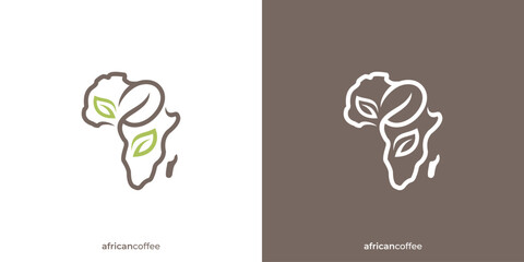 Africa Coffee Logo. Africa and Coffee Bean with Minimalist Style. Coffee Shop Logo, Icon, Symbol, Vector, Design Inspiration. © oinbrand