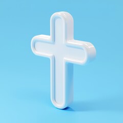 Obraz premium A white cross is shown on a blue background