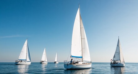 Blue and white sailboat ocean background sailboats on calm summer waters under a bright sky