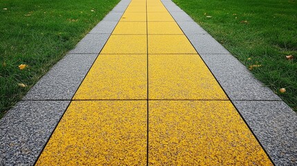 Obraz premium Yellow Rectangular Sidewalk Tiles in a Park Setting