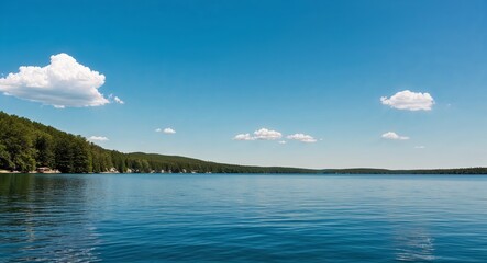 Clear blue lake water background calm lake water reflecting the clear summer sky