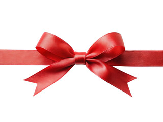Elegant red ribbon bow featuring a long tail, perfect for gift wrapping, festive decor, and holiday celebrations, adding a stylish touch. Isolated on transparent background, png.