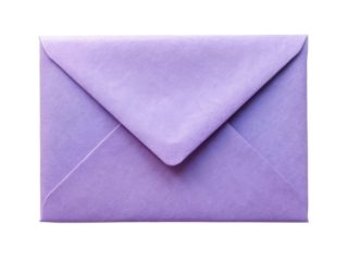 Purple envelope with a closed flap, suitable for invitations, letters, or greeting cards, adding a touch of elegance to any occasion. Isolated on transparent background, png.