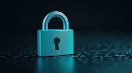 Fototapeta premium A modern teal padlock stands out against a dark textured background, symbolizing security and privacy. Ideal for concepts in cybersecurity and data protection.