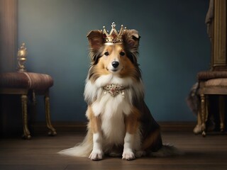 royal dog sheltie animal wearing a crown AI generated