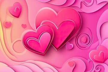 Valentine's Day card with hearts paper cut style on a pink background. with generative ai