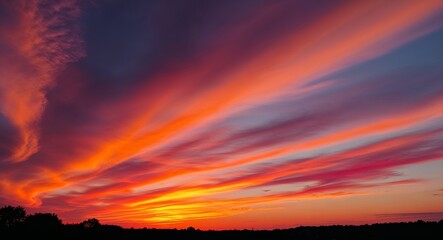 Summer sunset sky background glowing orange and pink sky as the sun sets