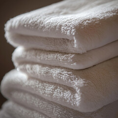 Stack of soft white towels with gentle light and shadows