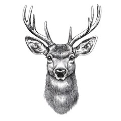 A detailed sketch of a deer's head with antlers.