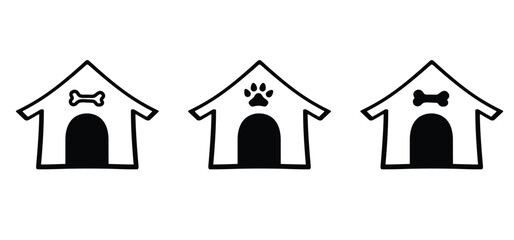Cartoon dog kennel or doghouse. Dog house line pattern. Dog house for in the garden. Bone, dogs legs sign. dog leg icon. Line pattern