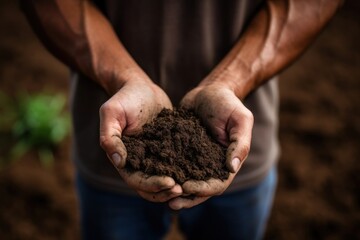 Soil in mans hands gardening outdoors nature.