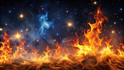 Fiery flames dance against a smoky starry sky