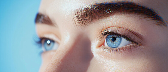 Naklejka premium Closeup of a Womans Blue Eye with Eyelashes and Brow