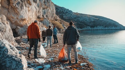 Group of Volunteers Cleaning Beach Environment