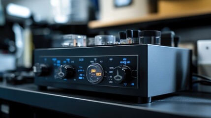 Modern Audio Amplifier on a Dark Surface