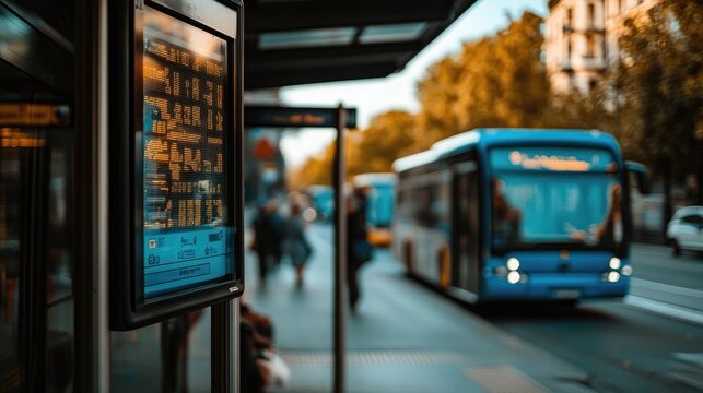 City Bus Stop with Arrival Timetable Display