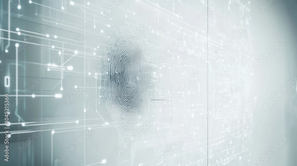 Poster high-tech digital interface displaying a quantum fingerprint scan with