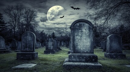 Eerie Graveyard Scene Under Cloudy Night Sky