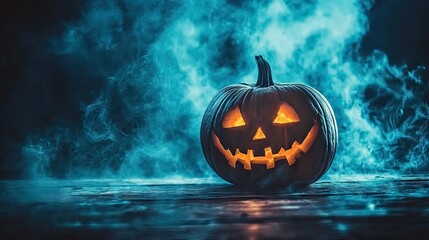 Naklejka premium Spooky Halloween Pumpkin with Eerie Glow