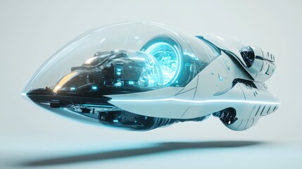 Illustration of a futuristic capsule vehicle with transparent panels and a simple design.