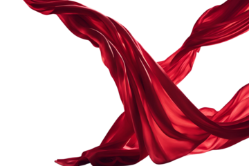 Red Silk fabric isolated on transparent background 