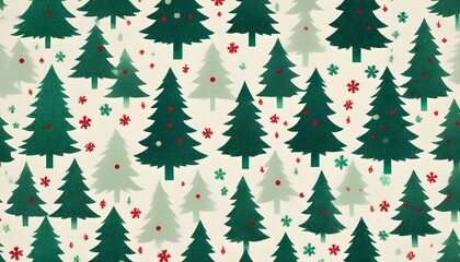 Obraz premium Painting seamless repeating christmas tree background with snowflakes for wrapping paper. AI generated