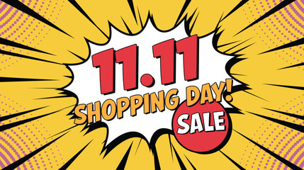 11.11 Big sale Shopping day font expression pop art comic vector illustration