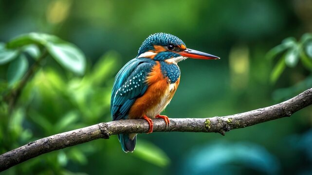"Kingfisher Perched on Branch: Vibrant Zimorodek in Nature"