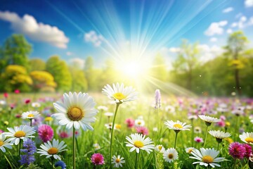 Fototapeta premium Floral spring meadow with wide-angle view