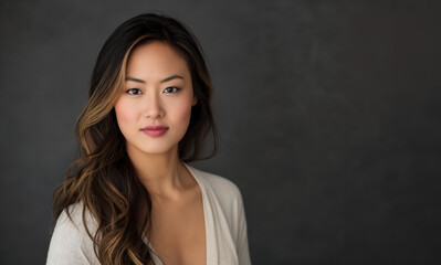 Obraz premium Elegant Confident Asian Businesswoman Portrait with Studio Lighting, Headshot