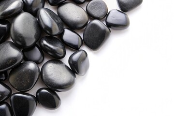 Black stone on white background, stone background for aquarium and presentation background, top view white stone on photo studio