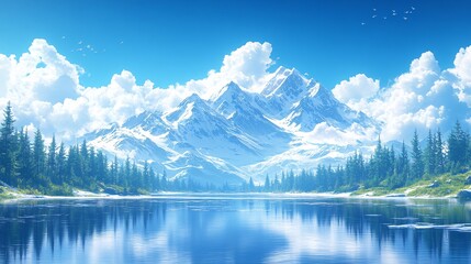 Fototapeta premium Snow mountain lake scenery