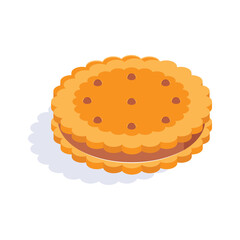 Sandwich cookie, chocolate biscuit isometric icon in trendy style