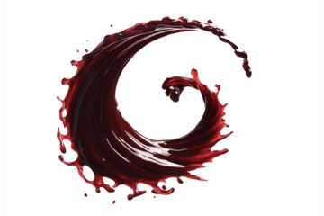 Dynamic splash of blood in a spiral shape, isolated against a white background.