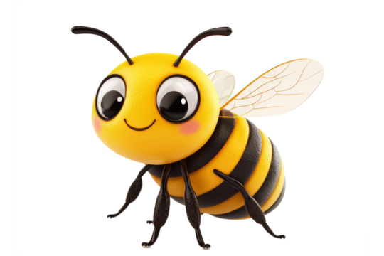 Cute honey bee buzzing with a happy expression on a white background