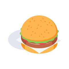 A classic hamburger with lettuce, a bun, and a juicy patty