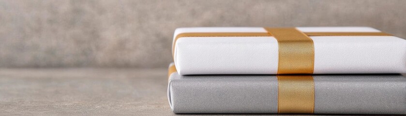 Elegant gift wrap with a satin ribbon and subtle metallic accents, rich textures and luxurious feel, gift wrapping  ribbon  elegant, elegance, luxury