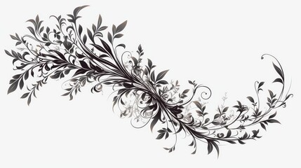 Elegant black and white floral design with intricate swirls and delicate leaves, perfect for decoration.
