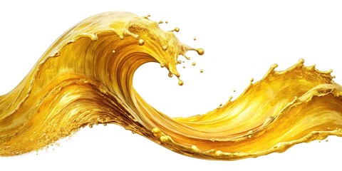 Forced perspective abstract wave in gold and yellow colors watercolor art