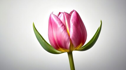 Fototapeta premium Pink Tulip Solitaire: Vivid Contrast on Pure White Background