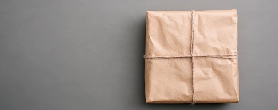 Handmade paper used for gift wrapping with a rough texture, tied with a string and simple ribbon, gift wrapping  paper  handmade, rustic, natural